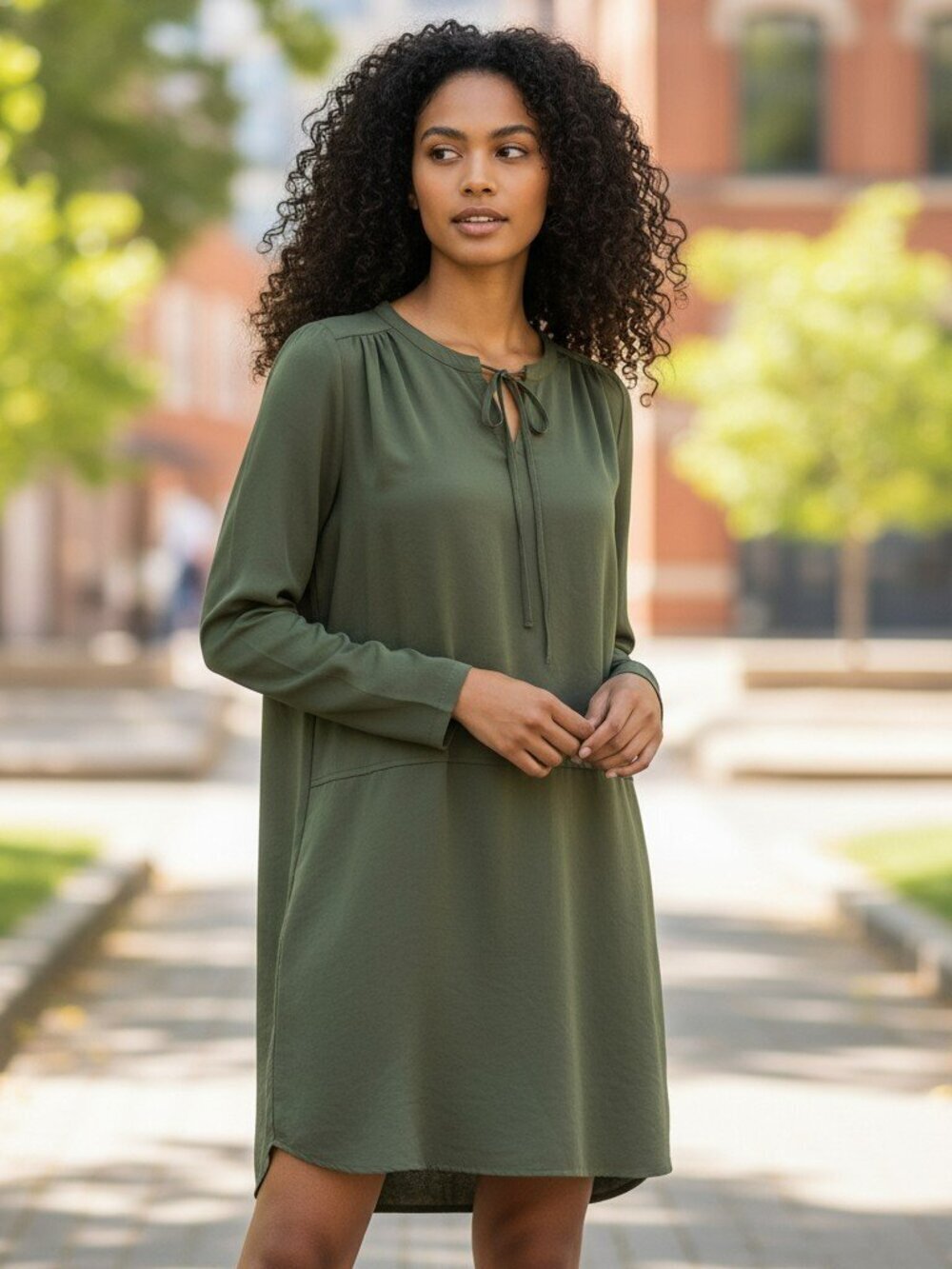 Prana Womens Medium Green Convertible Sleeve Pockets Knee Shift Dress M